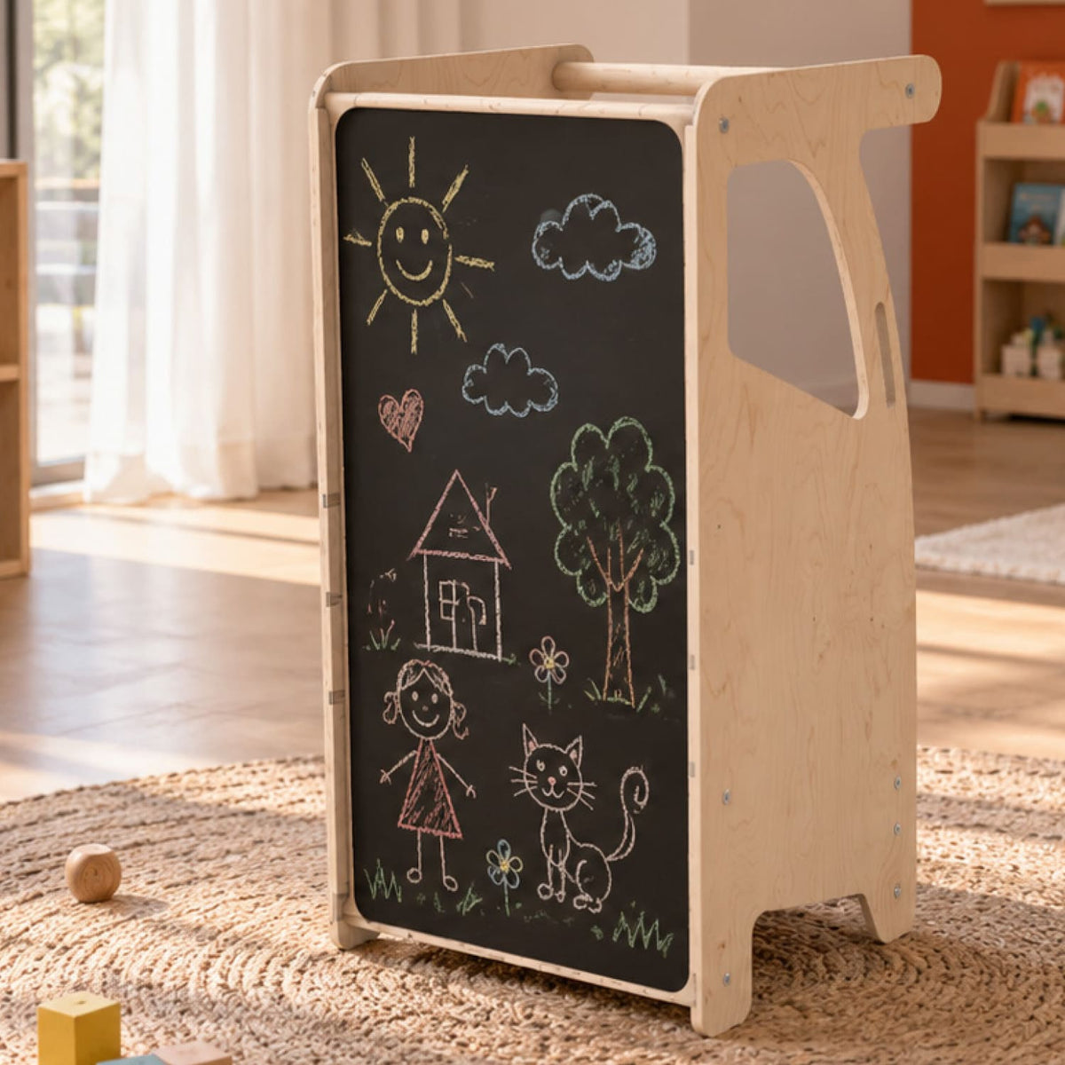 4-in-1 Kinder-Kreidetafel & Lernturm aus Holz mit Rutsche & Tisch