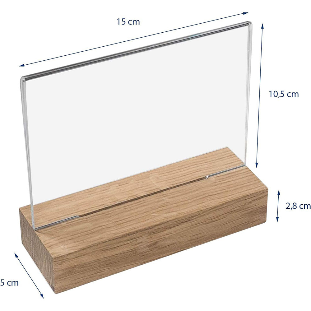 Acryl-Tischaufsteller mit stabilem Holzfuss