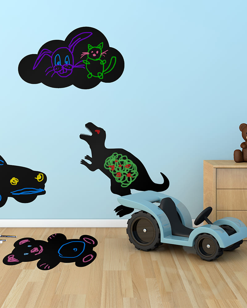 Dinosaurier Kreidetafel Silhouette zum bemalen mit Kreide im Spielzimmer
