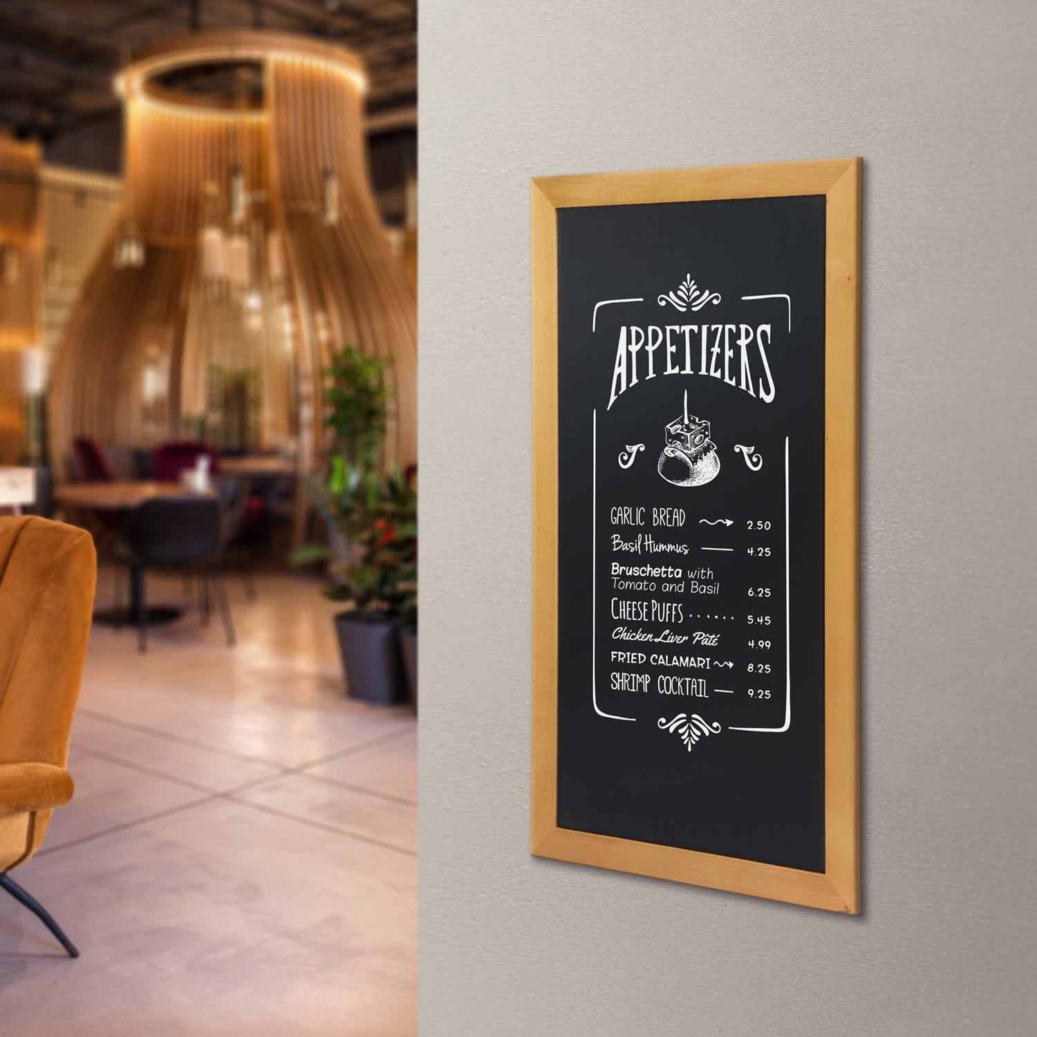 Securit® Wandkreidetafel "Long", Holzrahmen Hellbraun, 56x100cm, Outdoor