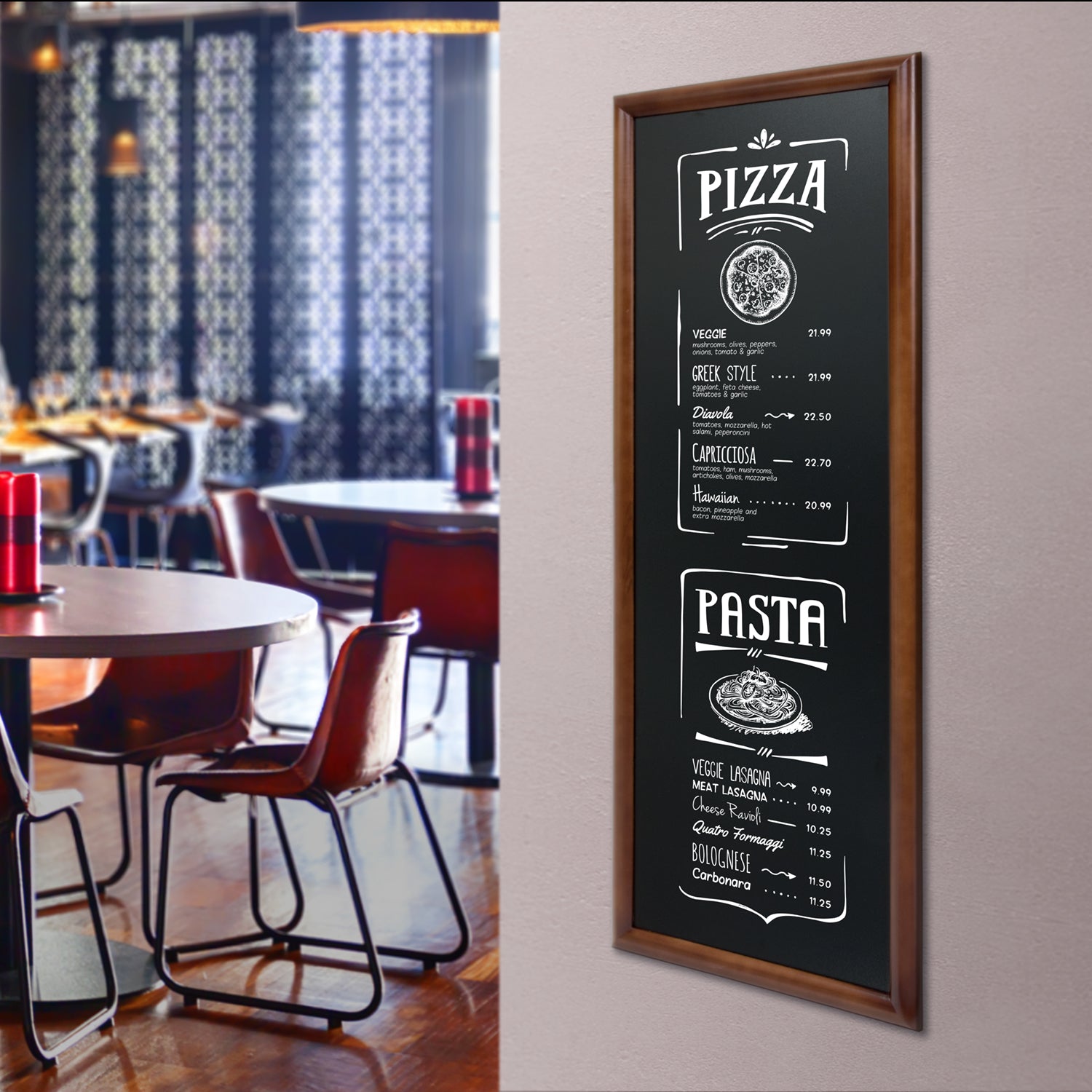 Securit® Wandkreidetafel "Long", Holzrahmen Dunkelbraun, 56x150cm, Outdoor