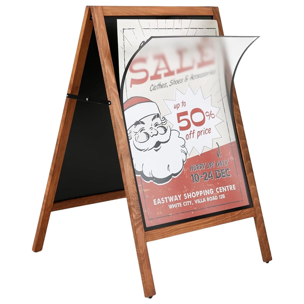 Premium Holz-Kundenstopper A1 – Magnetisch & Wetterfest (Dunkelbraun, Outdoor)