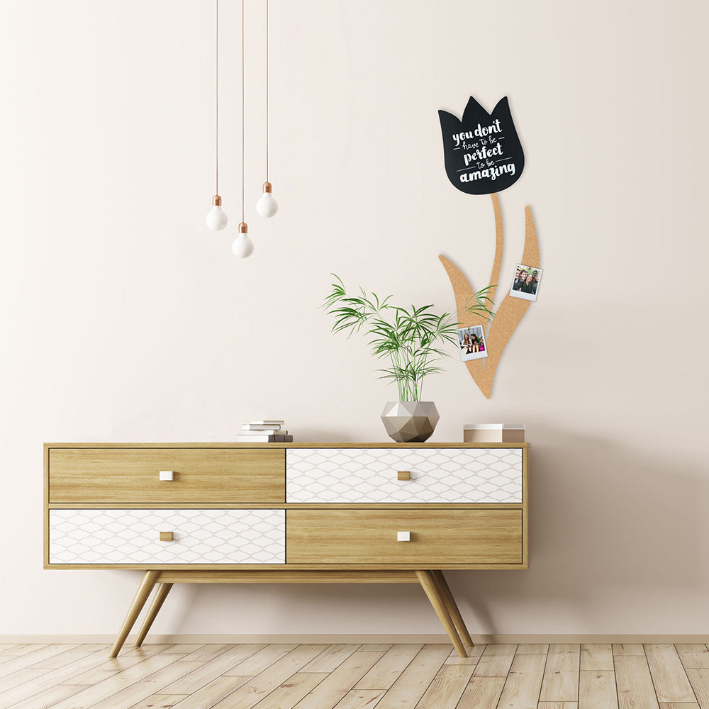 Securit® Wandkreidetafel & Kork Silhouette Tulpe, 29x83cm