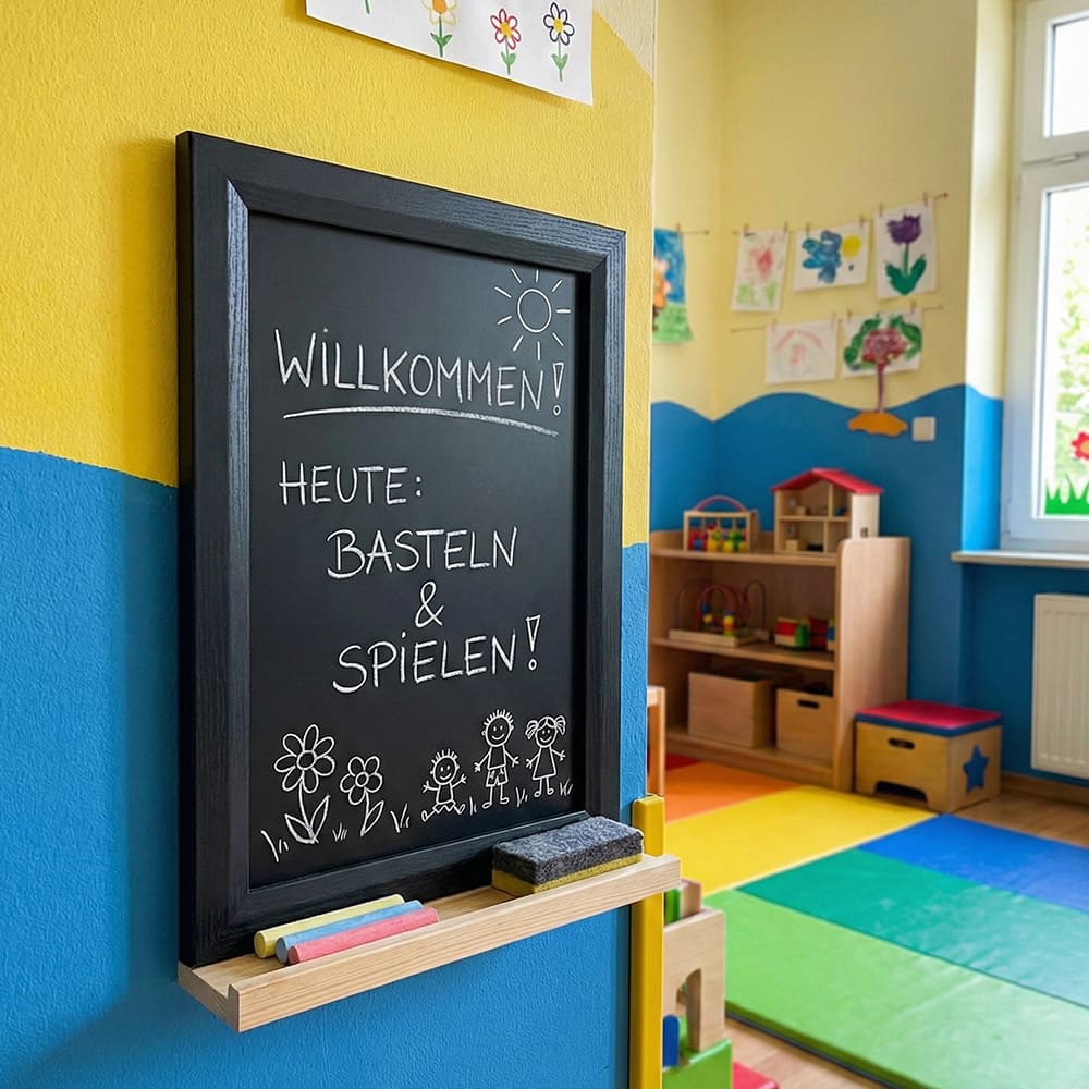 Wandkreidetafel 26 × 35 cm, magnetisch, Holzrahmen Schwarz – B-Ware / Abverkauf