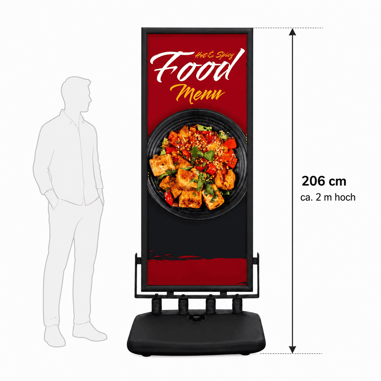 Kundenstopper Slim Tower 206 cm hoch – mit Wassertank & Swing-System