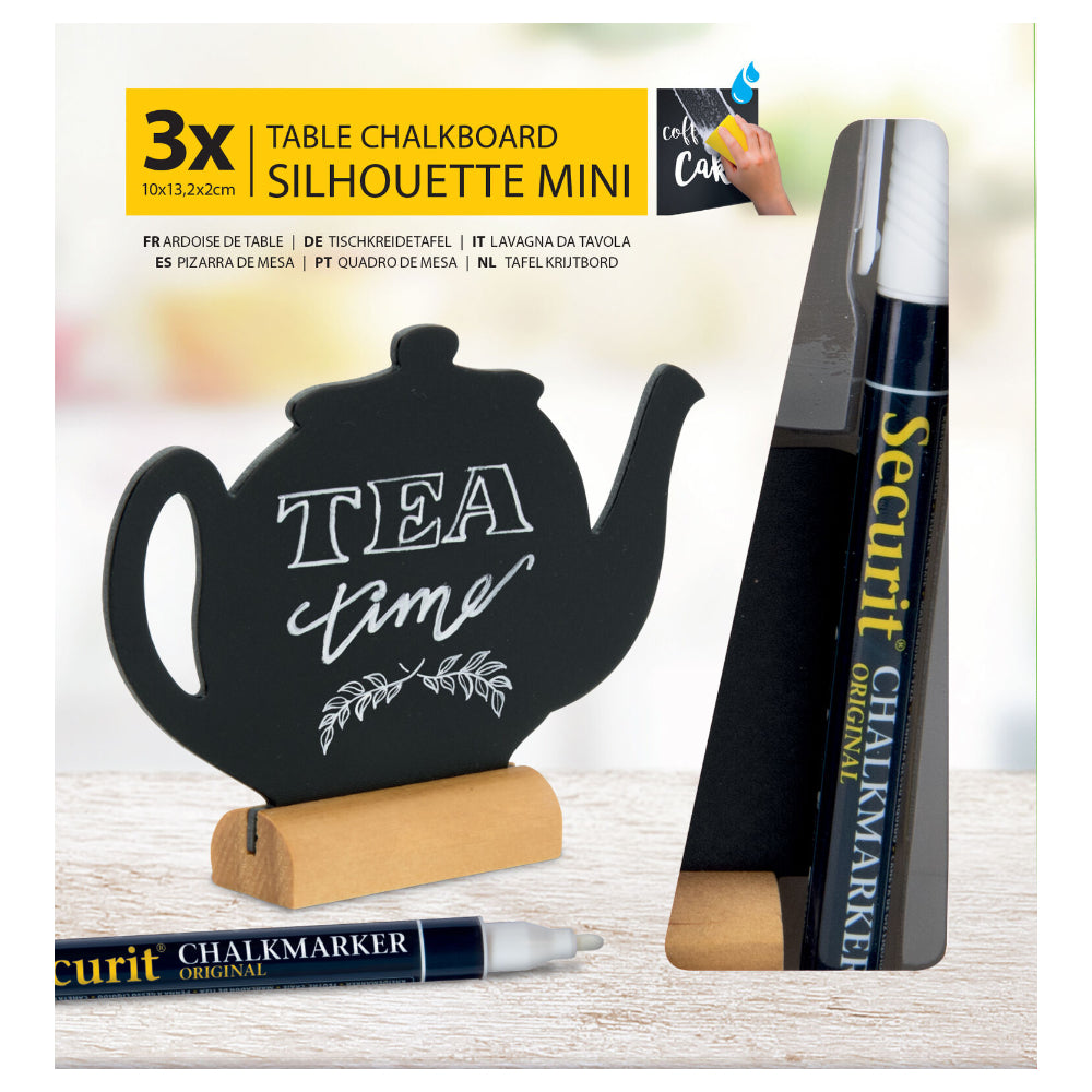 Securit®, Mini Tischkreidetafel "Teekanne", 3er-Set