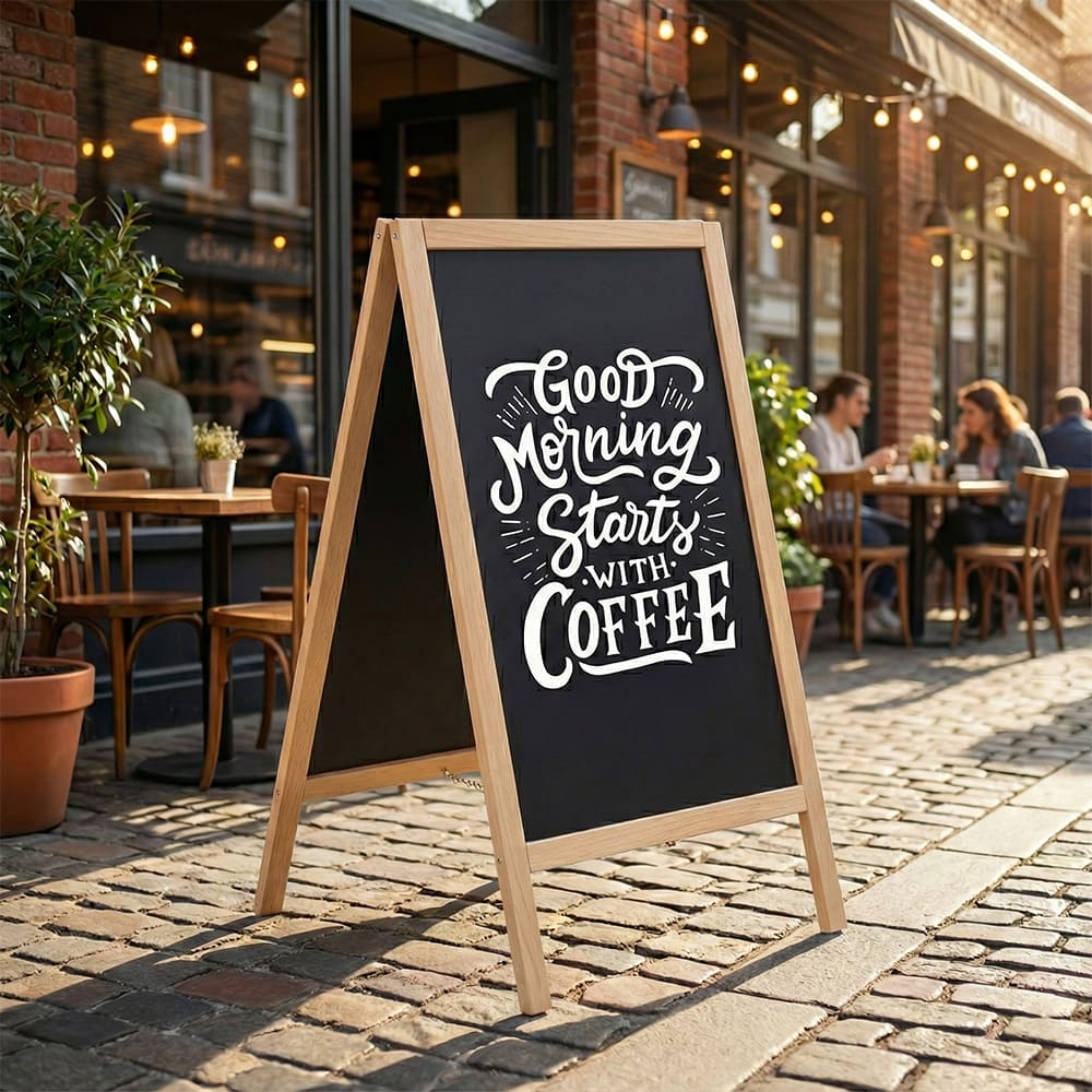 Holz Kundenstopper 95x54cm, Magnetisch, Buche, Outdoor