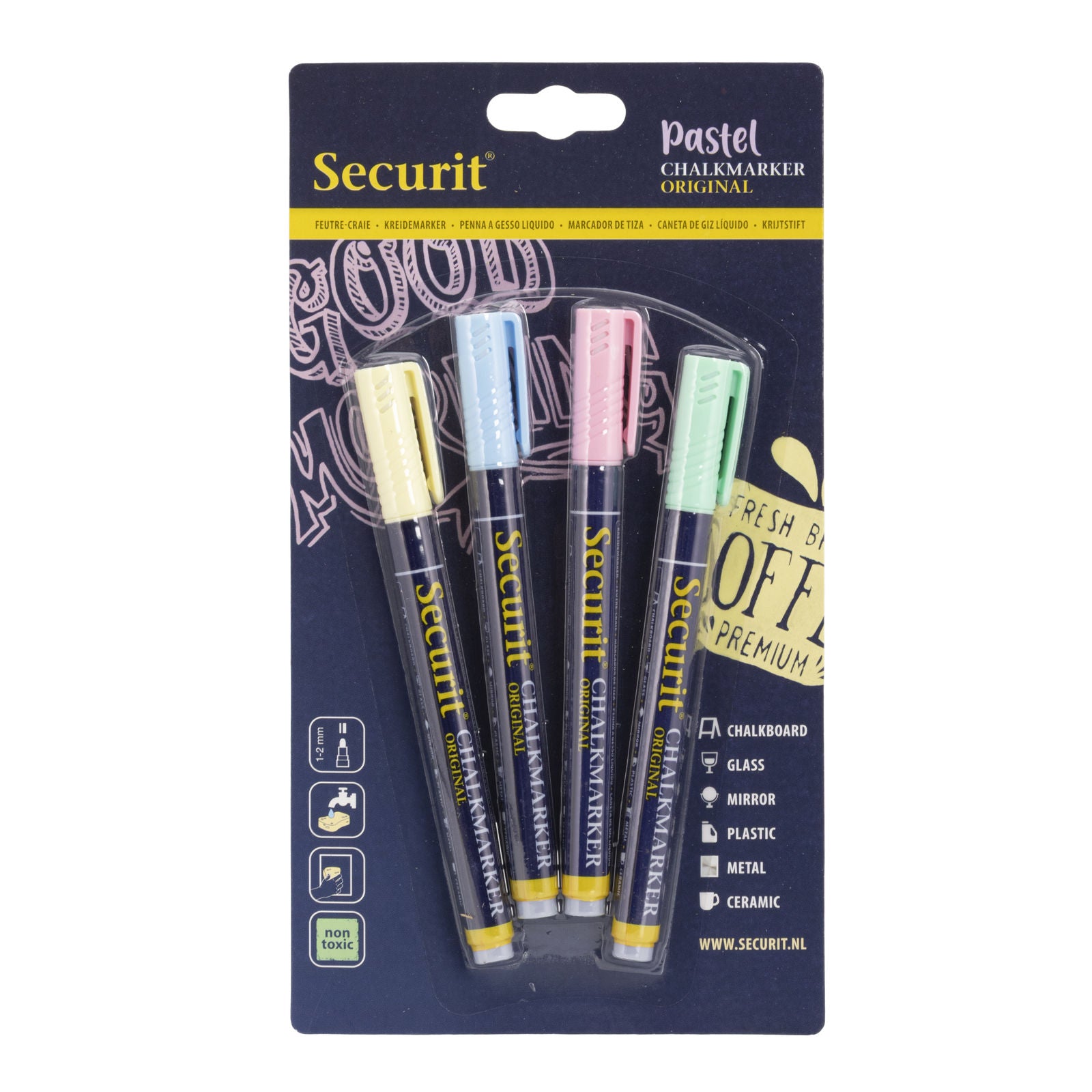 Securit® Kreidemarker, 1-2mm, 4er-Set, Pastellfarben