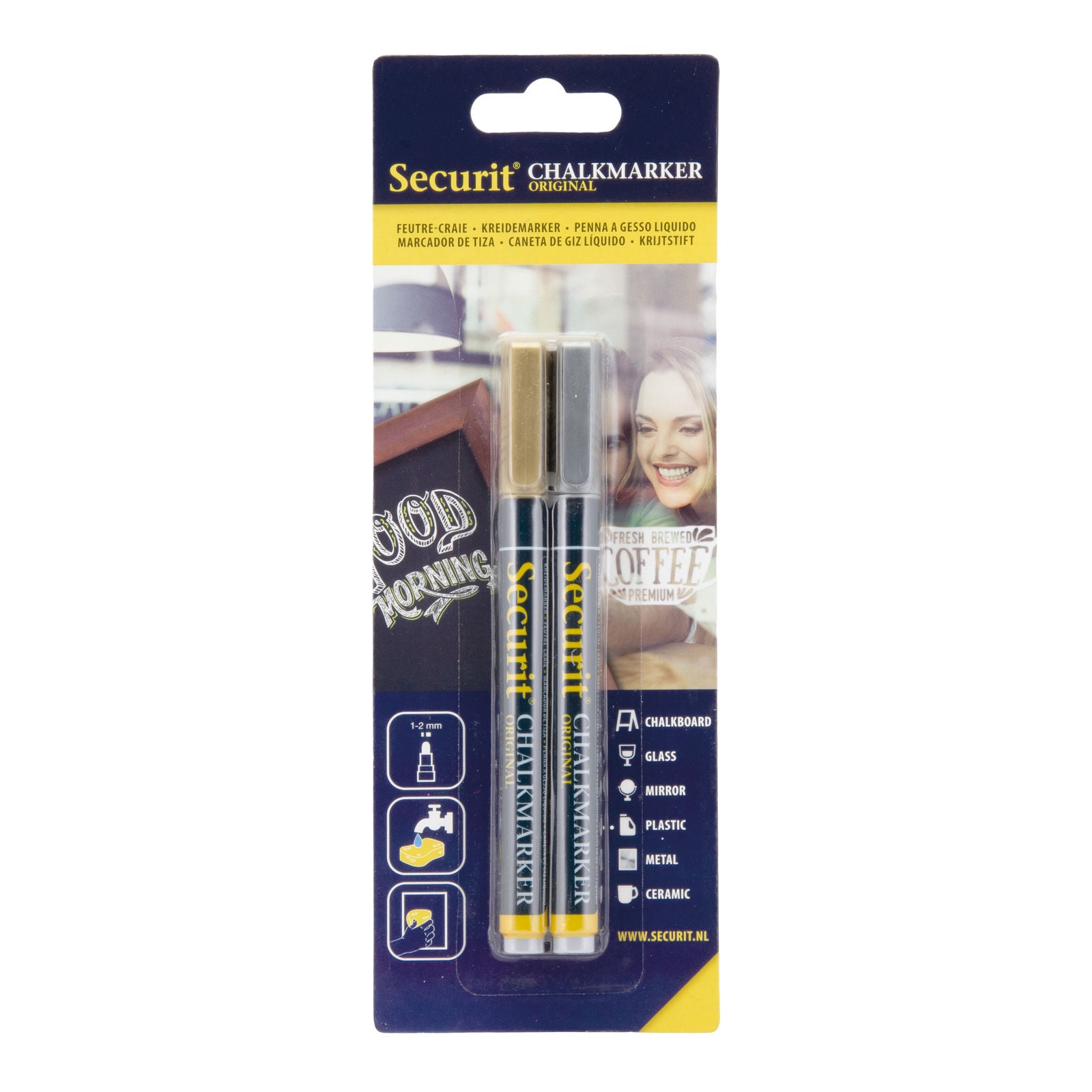 Securit® Kreidemarker, 1-2mm, 2er-Set, Gold & Silber
