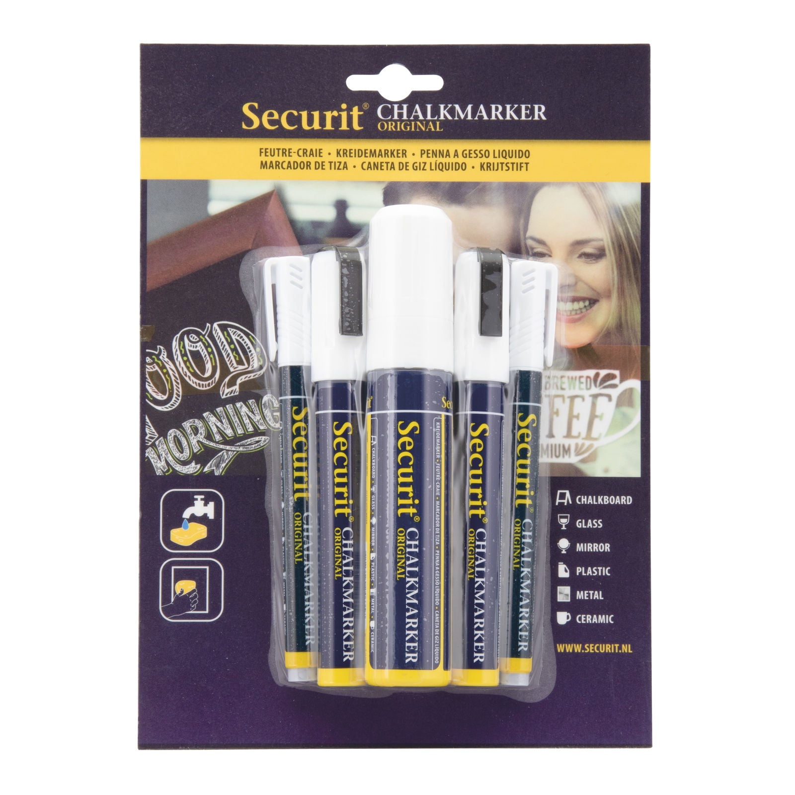 Securit® Kreidemarker, 5er-Set Mix, Weiss