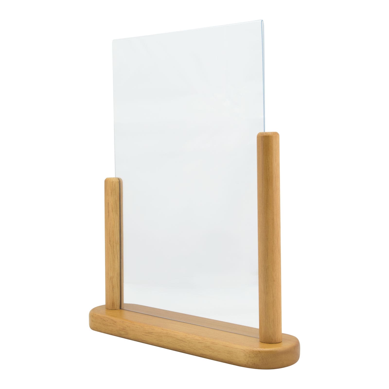 Securit® Acryl-Tischaufsteller mit lackiertem Fuss aus Hartholz