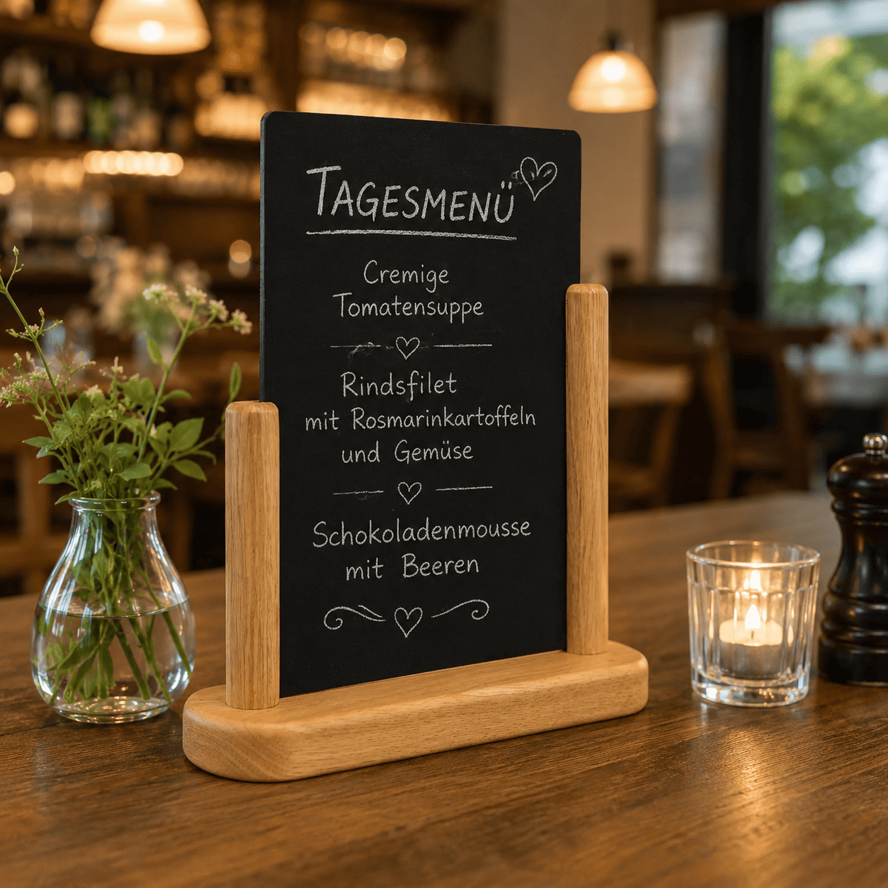 Securit® Tischkreidetafel, Holzsockel Hellbraun
