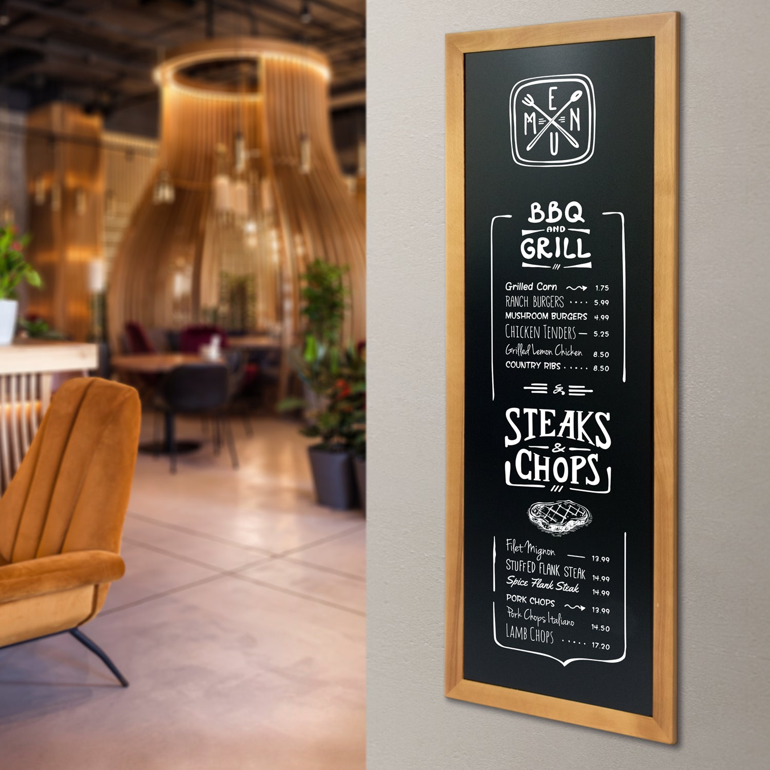 Securit® Wandkreidetafel "Long", Holzrahmen Hellbraun, 56x150cm, Outdoor