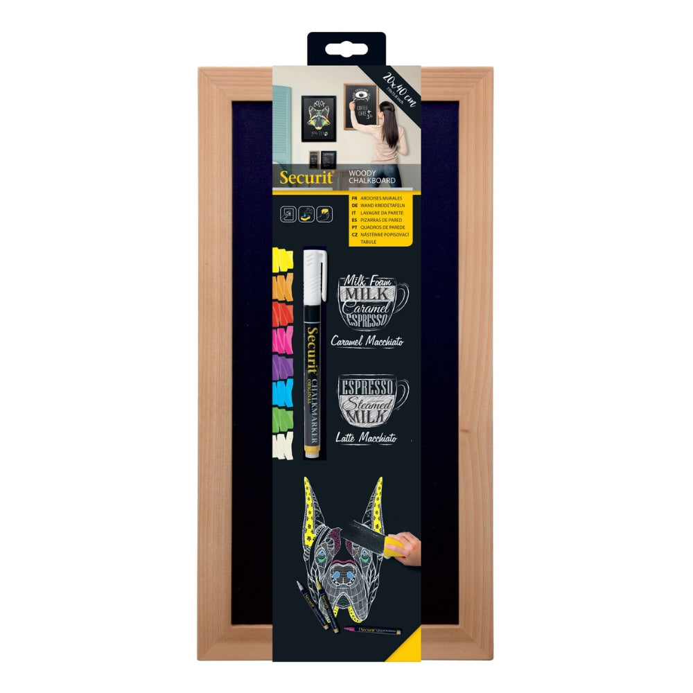 Securit® Wandkreidetafel Budget – Holzrahmen Hellbraun, 20x40cm