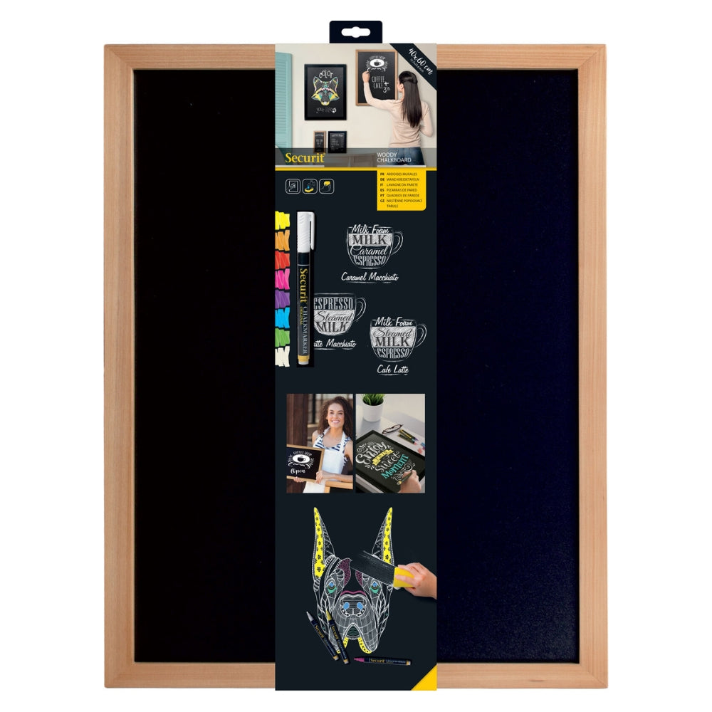 Securit® Wandkreidetafel Budget – Holzrahmen Hellbraun, 40x60cm