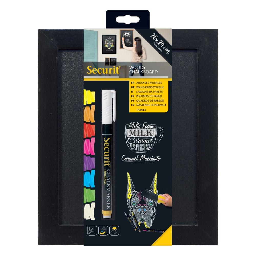 Securit® Wandkreidetafel Budget – Holzrahmen Schwarz, 20×24cm