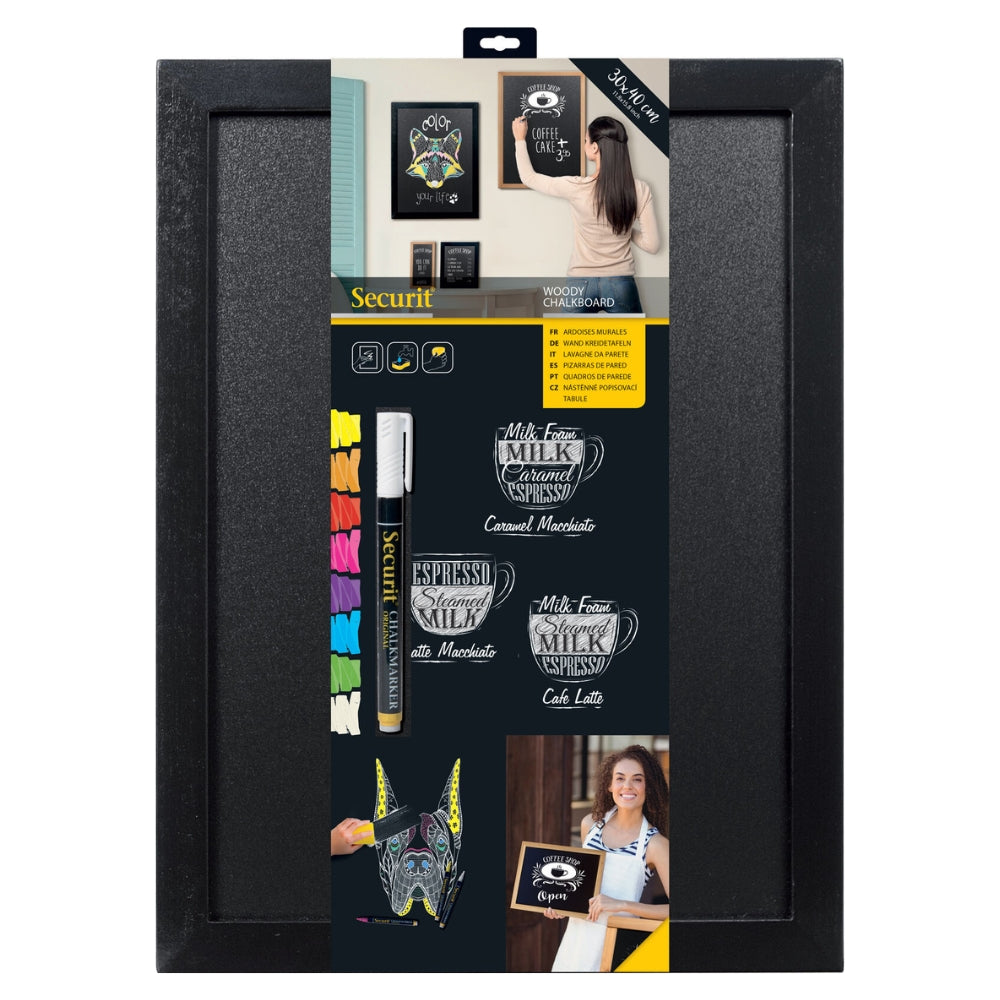 Securit® Wandkreidetafel Budget – Holzrahmen Schwarz, 30x40cm