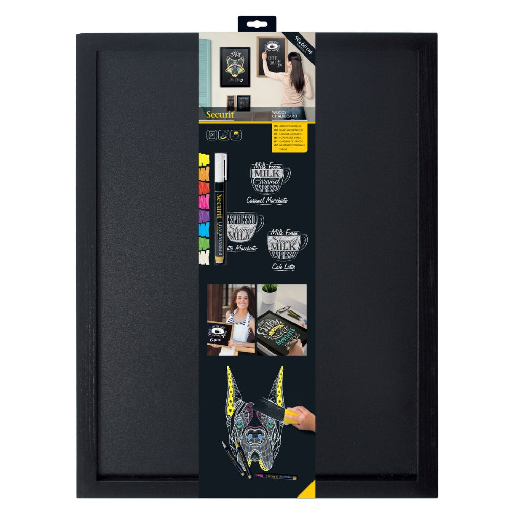 Securit® Wandkreidetafel Budget – Holzrahmen Schwarz, 40x60cm