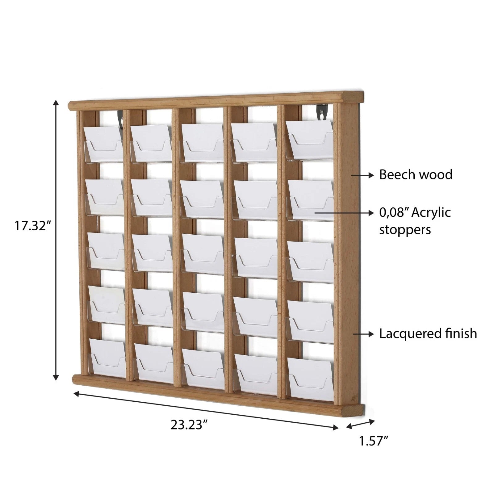 Wandkartenhalter aus Holz, 5-stufig, 25 Fächer, Buche