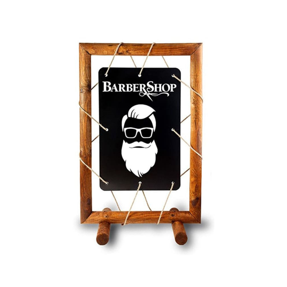 Barbershop Kreidetafel Aufsteller mit hängender Tafel und Seilen beschriftet mit Barbershop Motiv