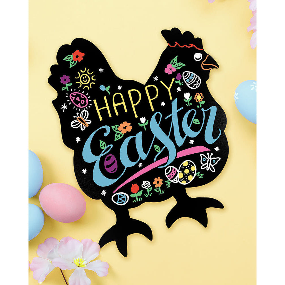 Chicken Kreidetafel Silhouette Frohe Ostern Bemalung mit Kreidemarker