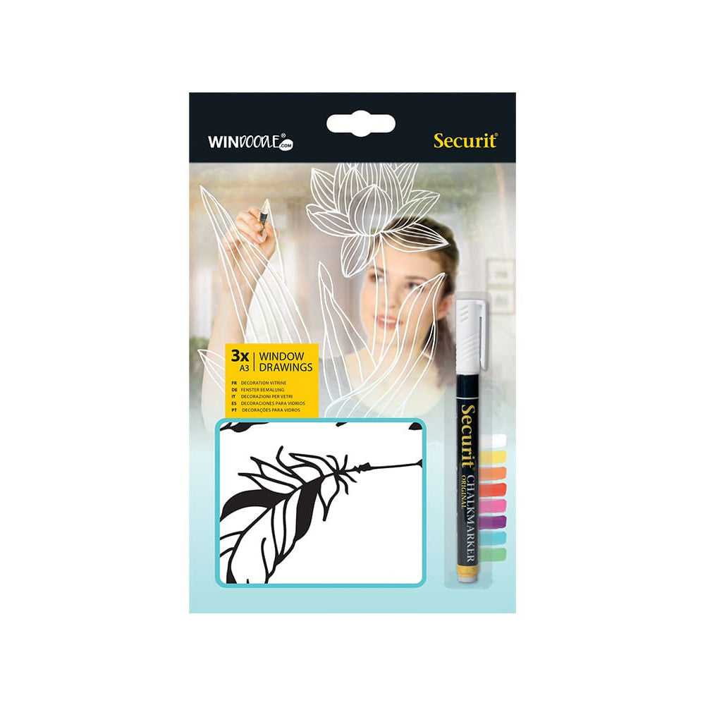 Securit® Fensterschablonen "Home", 3er Set, Format: A3, inkl. 1 Securit® Kreidestift