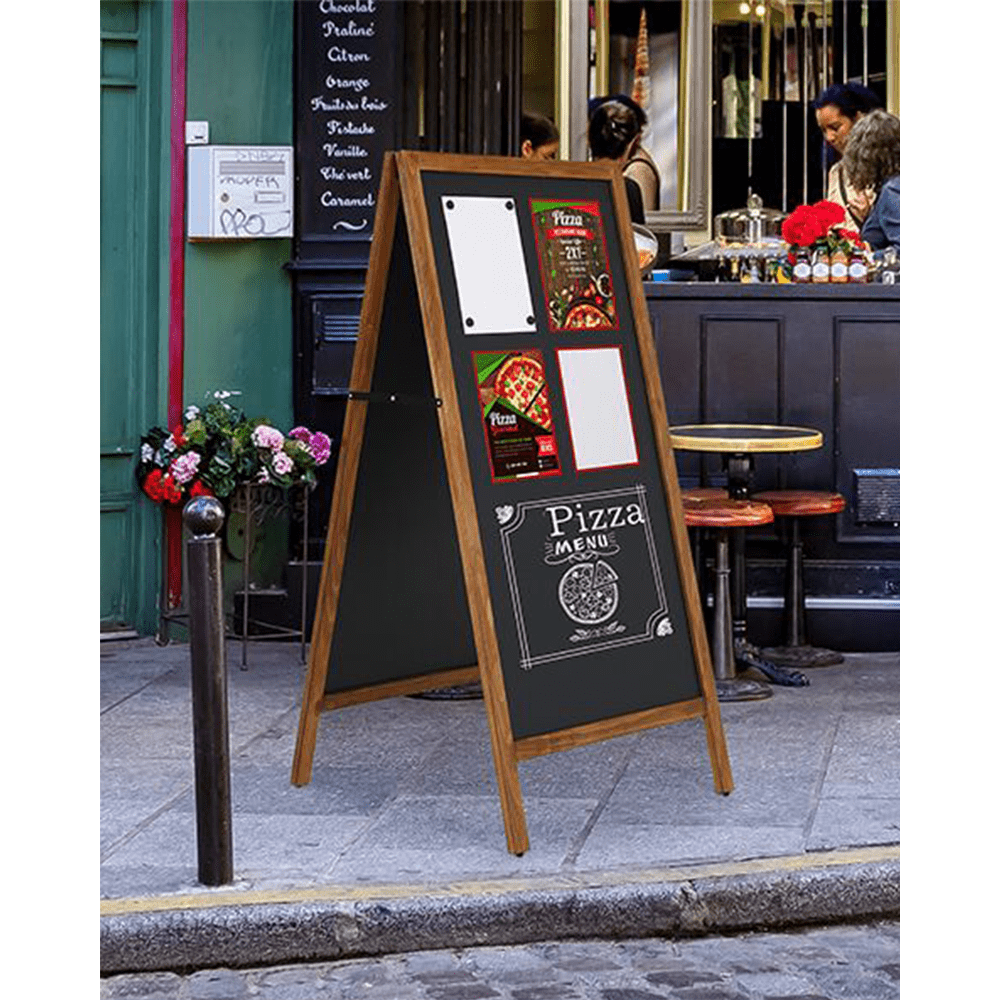 Holzaufsteller mit magnetischer Kreidetafel wetterfest 145x67cm, Outdoor Kundenstopper aus Holz mit Kreidetafel magnetisch Hellbraun
