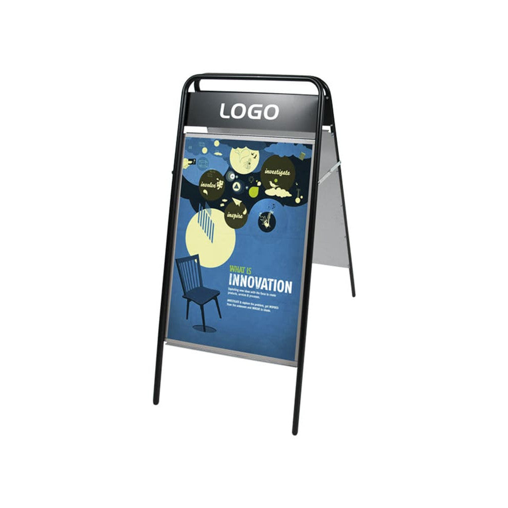 Kundenstopper Stahlrohr Classic mit Logoschild, Outdoor