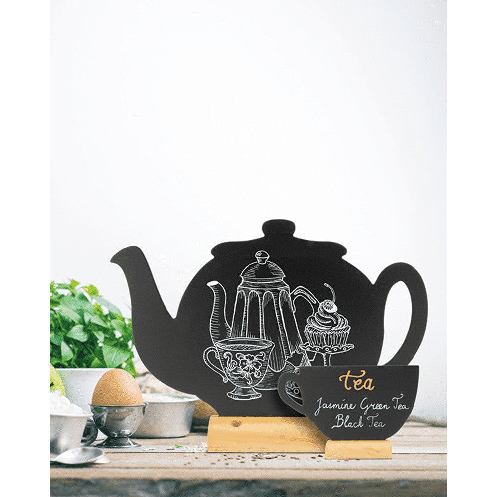 Securit® Tischkreidetafel „Teekanne“ Aufsteller 25×24 cm mit Holzfuss