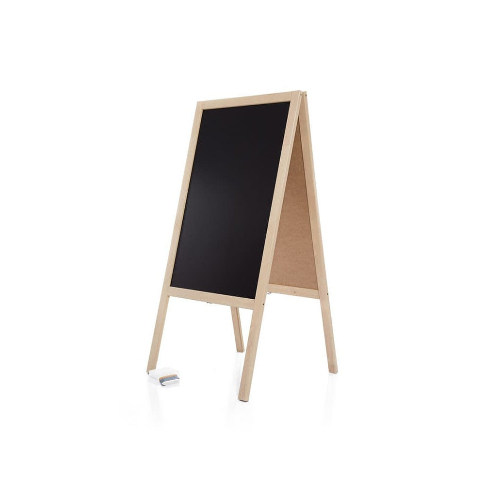 Kundenstopper mit Holzrahmen natur mit beschriftbarer Kreidetafel, Gehwegkreidetafel 120cm