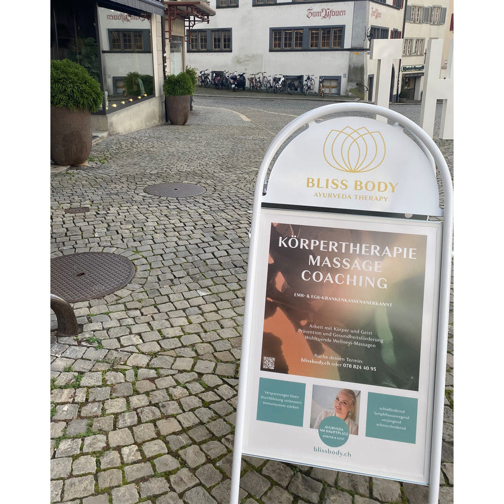 Outdoor Kundenstopper aus weissem Stahl, DIN A1