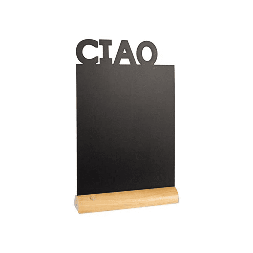 schwarze Tischkreidetafel rechteckig ciao zum Aufstellen auf Tischen in Restaurants