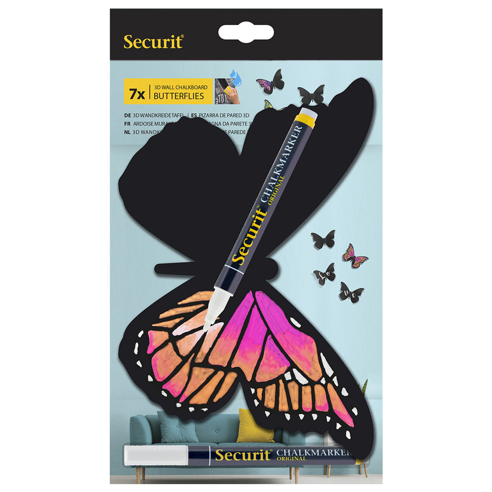 Securit® 3D Wandkreidetafel Silhouette Schmetterling, 7er-Set, 22x15cm