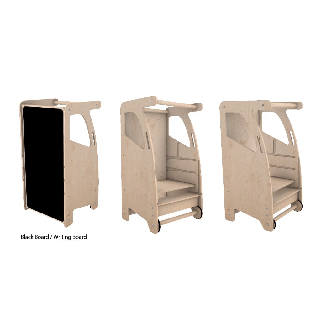 4-in-1 Lernturm aus Holz mit Rutsche, Kreidetafel & Tisch