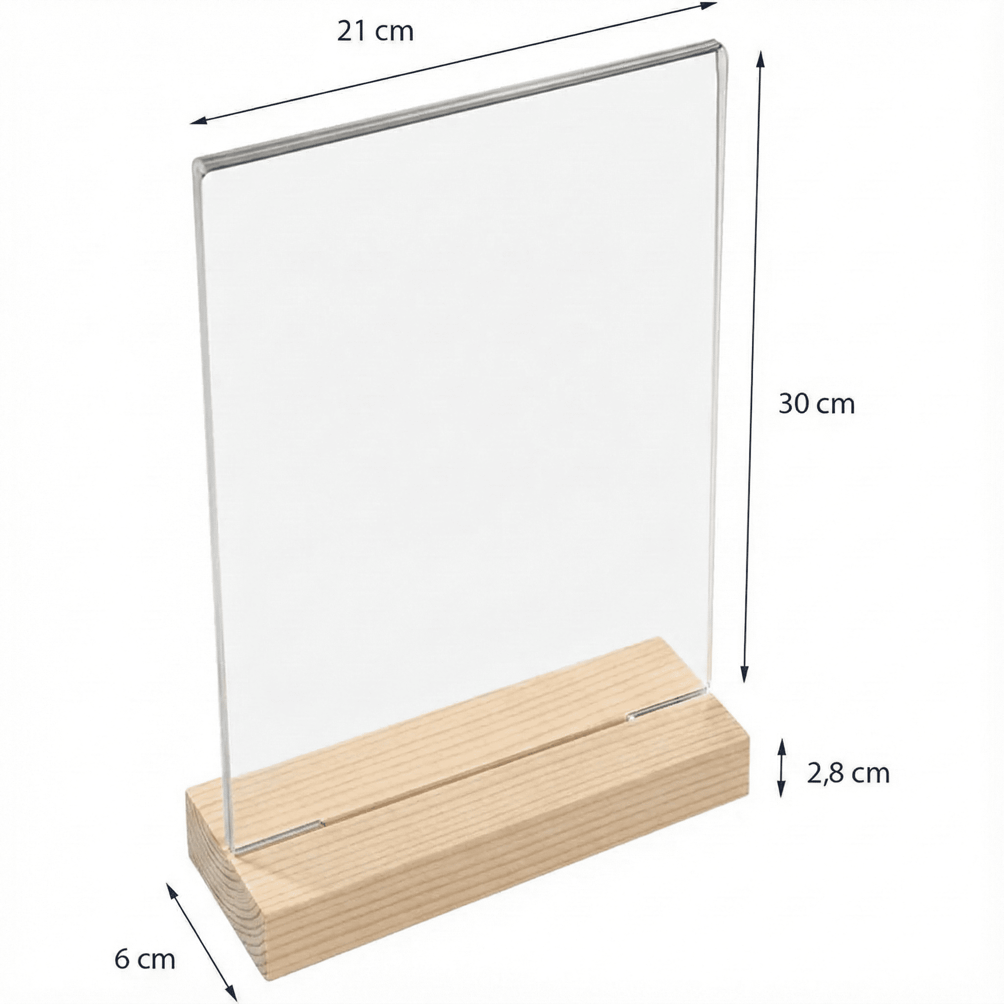 Acryl-Tischaufsteller mit stabilem Holzfuss