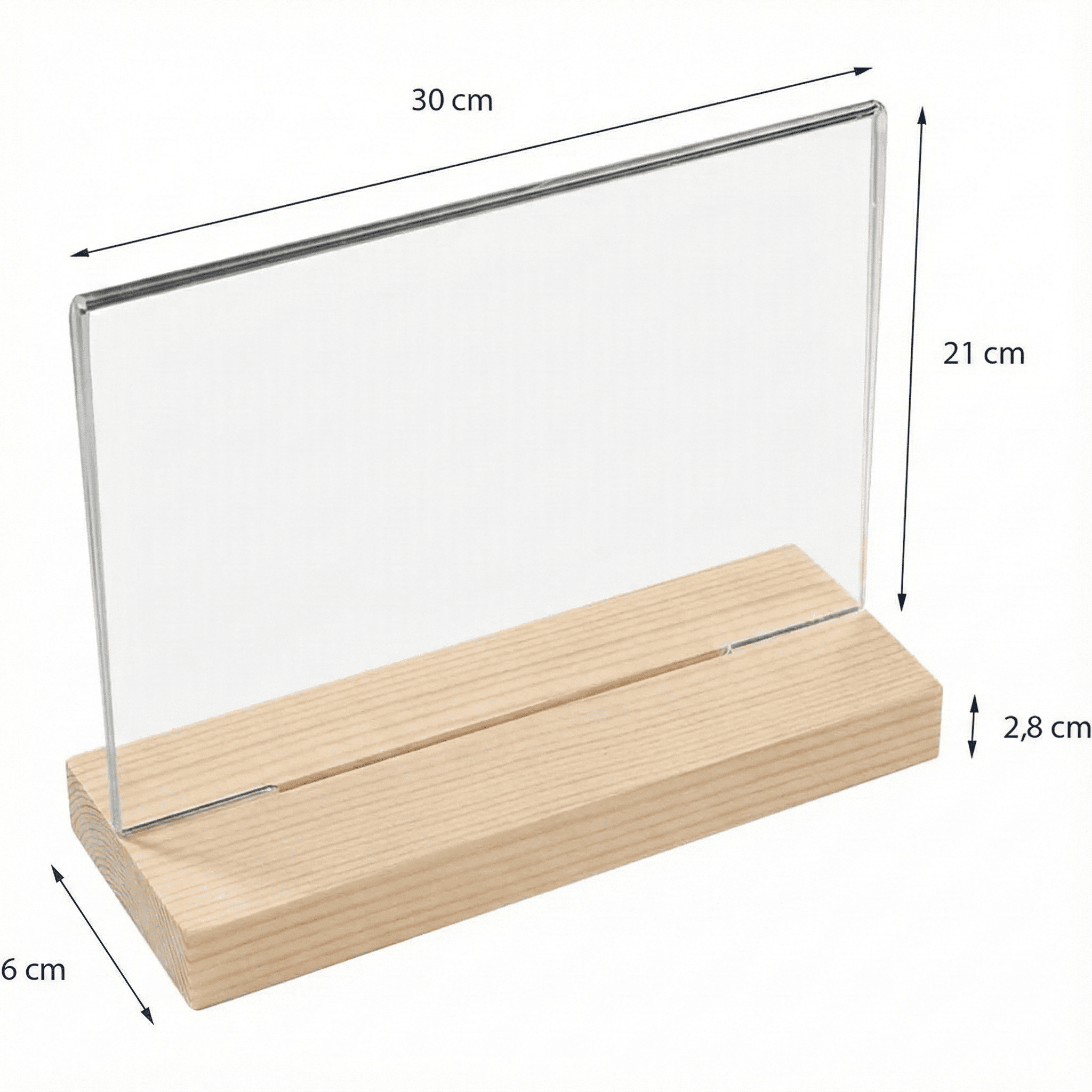 Acryl-Tischaufsteller mit stabilem Holzfuss