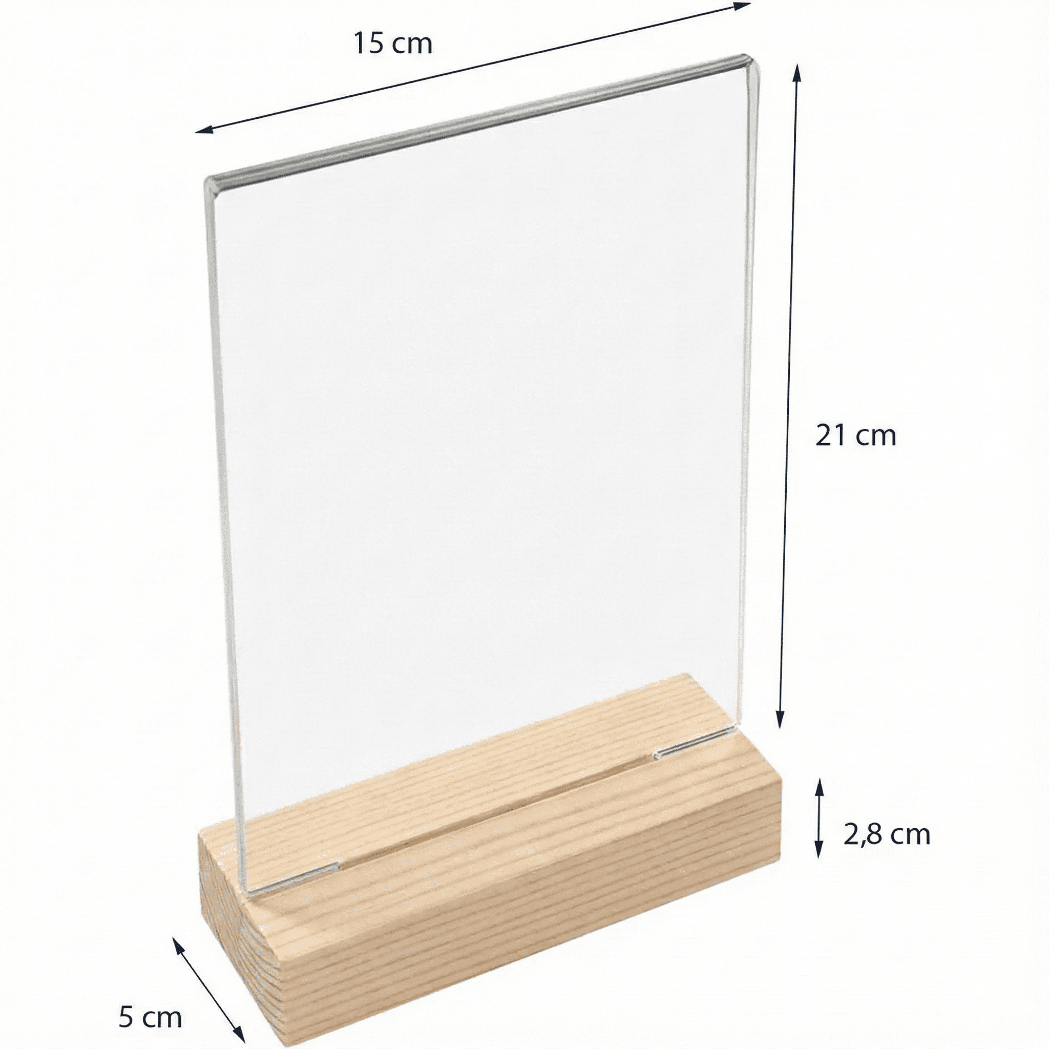 Acryl-Tischaufsteller mit stabilem Holzfuss