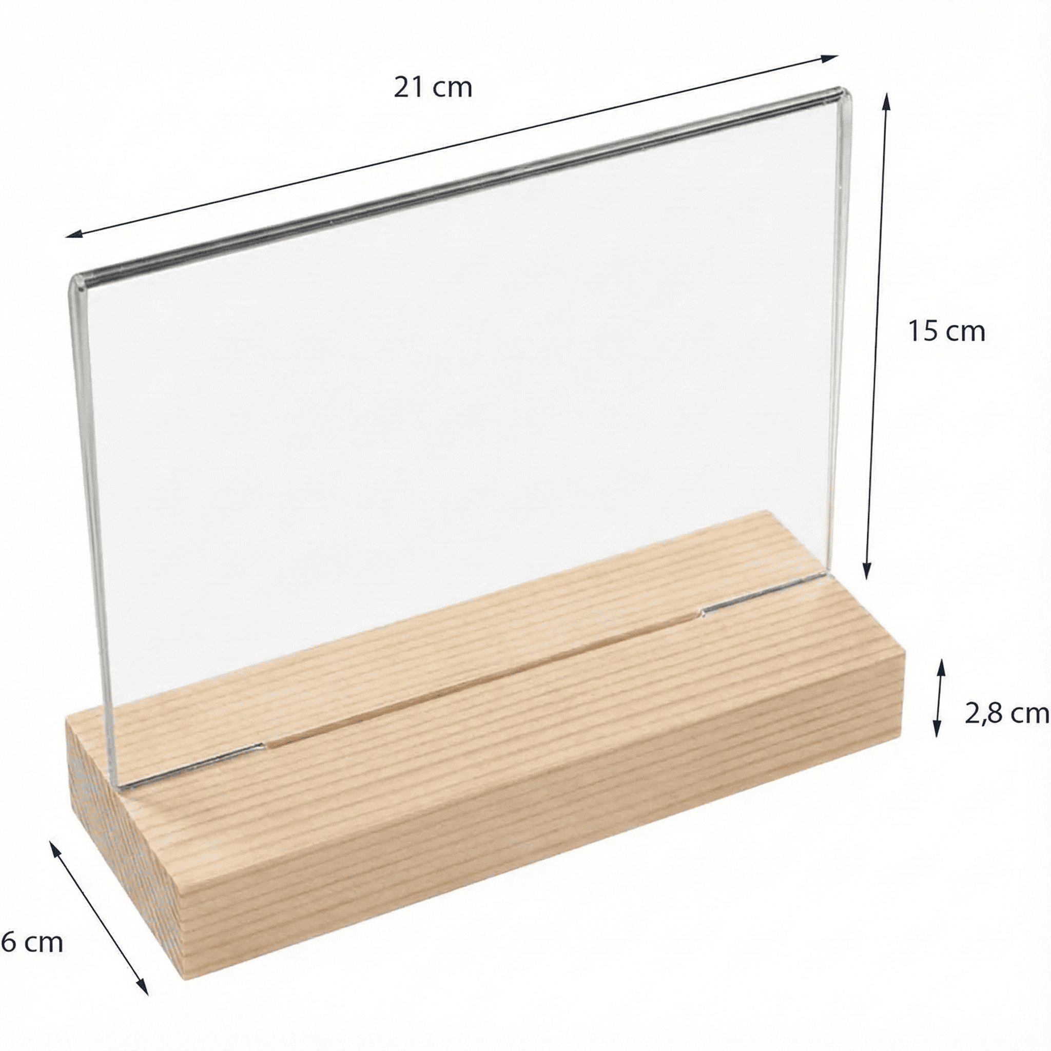 Acryl-Tischaufsteller mit stabilem Holzfuss