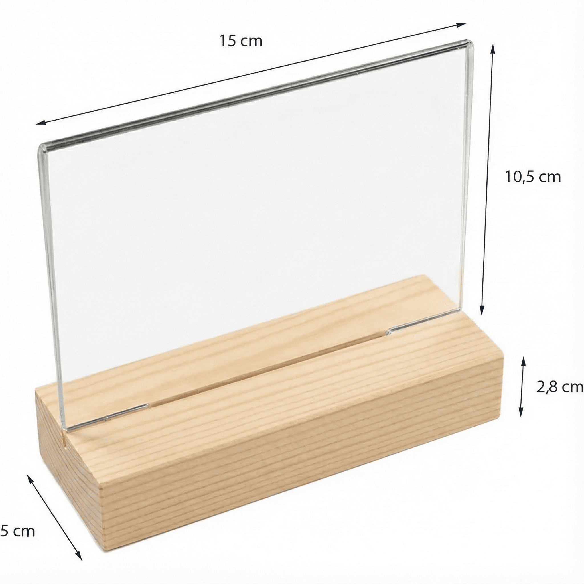 Acryl-Tischaufsteller mit stabilem Holzfuss