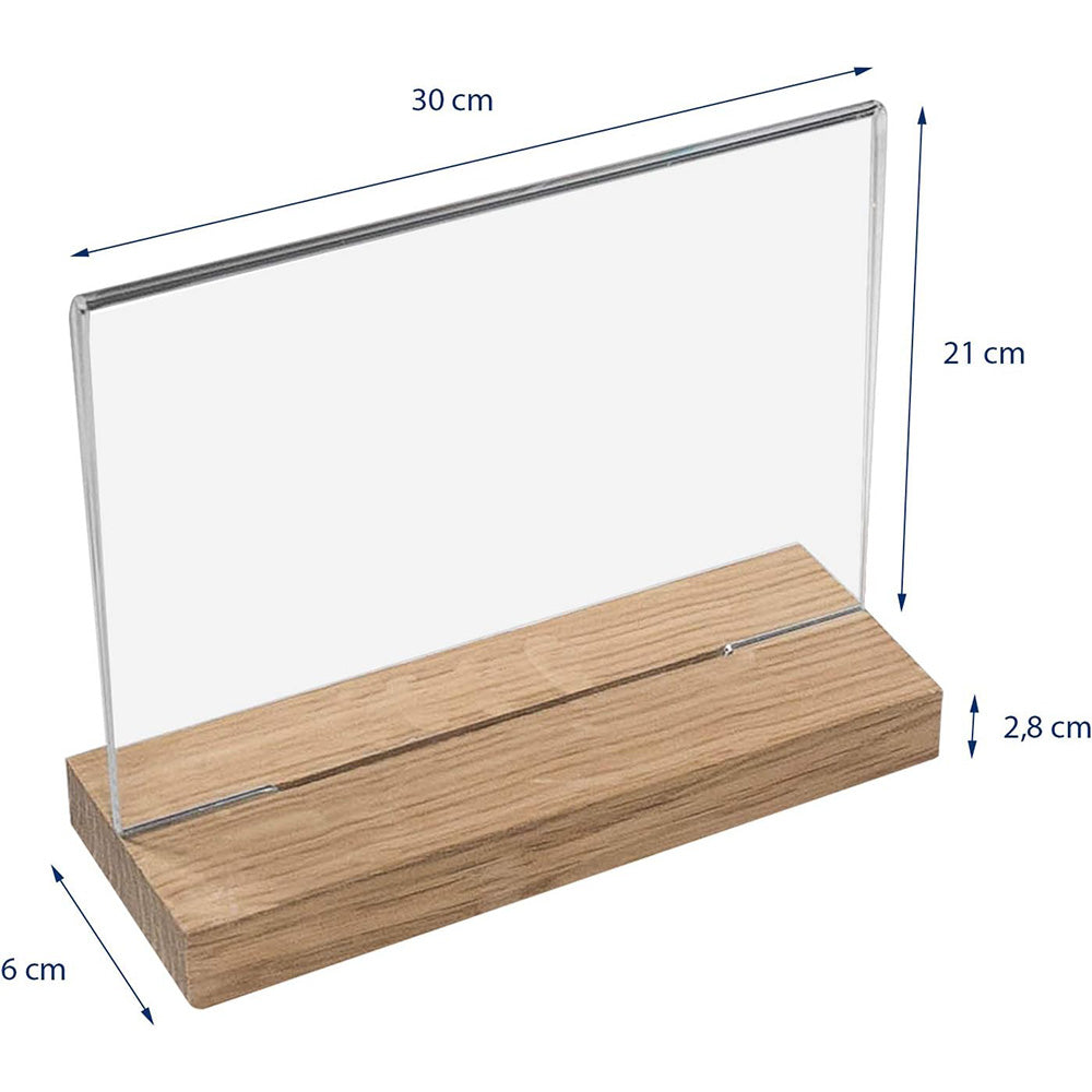 Acryl-Tischaufsteller mit stabilem Holzfuss