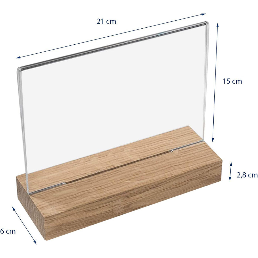 Acryl-Tischaufsteller mit stabilem Holzfuss