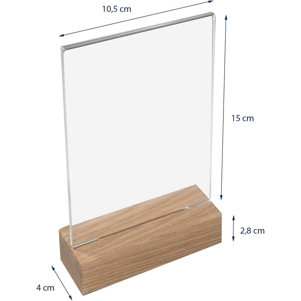 Acryl-Tischaufsteller mit stabilem Holzfuss
