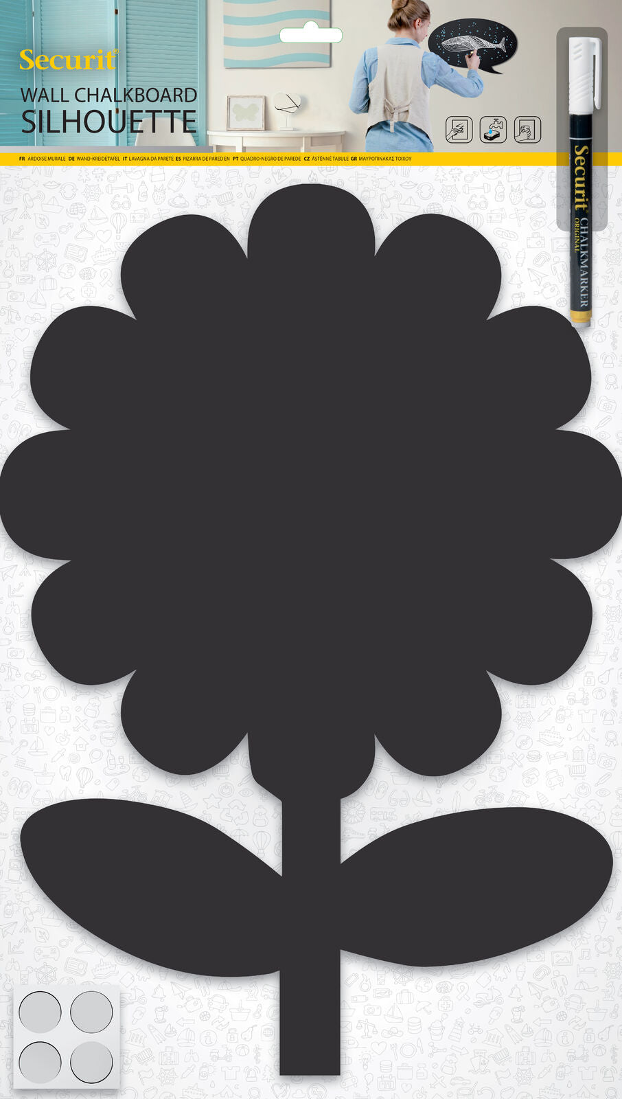 Securit® Wandkreidetafel Silhouette Blume, 28x43cm