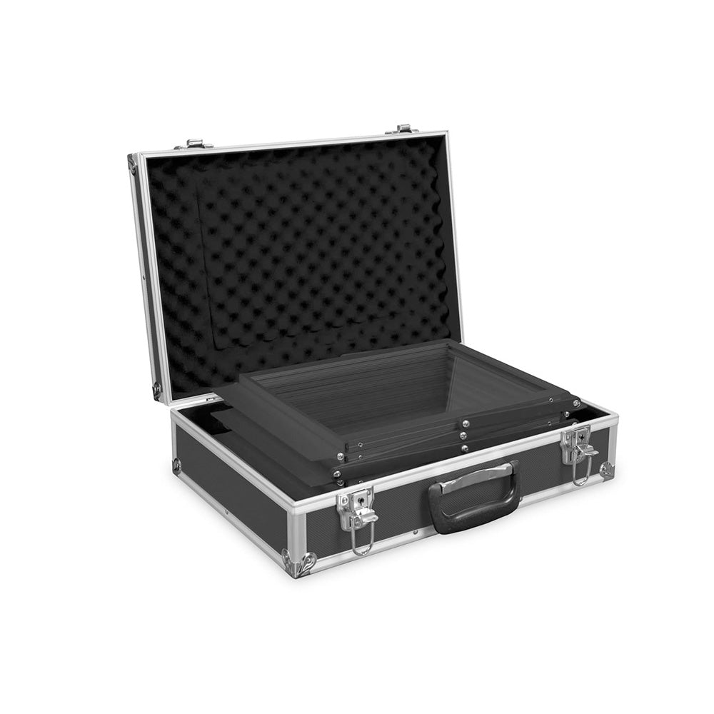 Faltbarer Prospektständer Montana im Koffer, A4, Schwarz