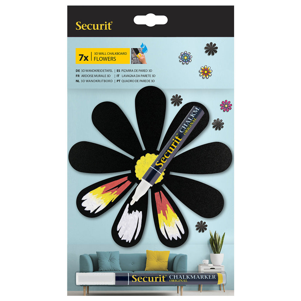 Securit® 3D Wandkreidetafel Silhouette Blume, 7er-Set, 15x15cm