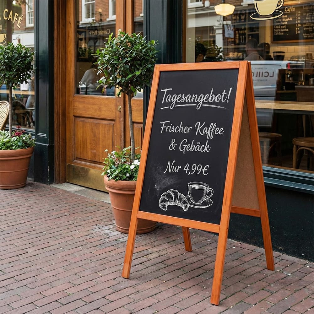 Holz Kundenstopper 120 × 57 cm, Mahagoni – B-Ware / Abverkauf / Einzelstücke