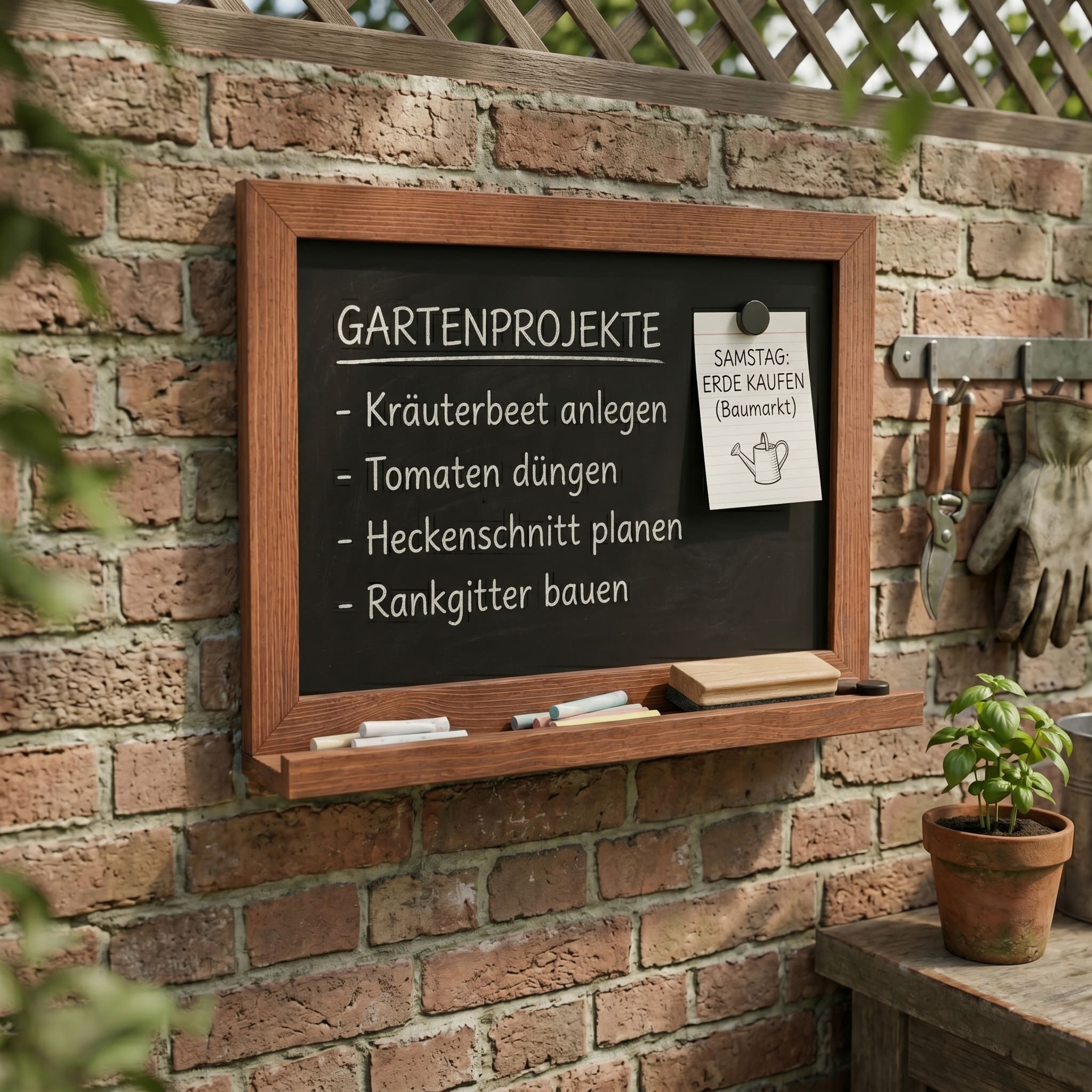 Magnetische Kreidetafel 70x50 cm mit Holzrahmen & Ablage – Braun Mahagoni