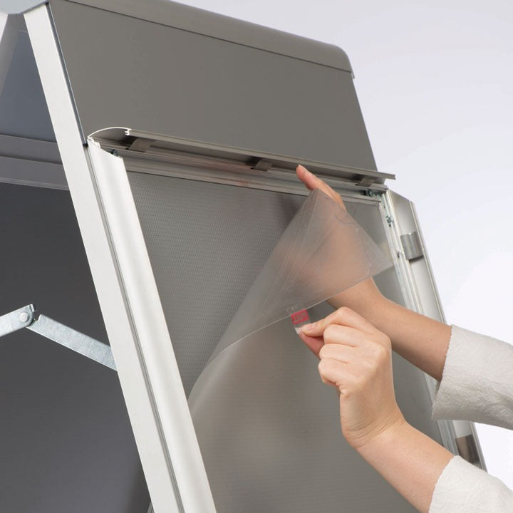 Kundenstopper Alu Classic mit Logoplatte, Outdoor