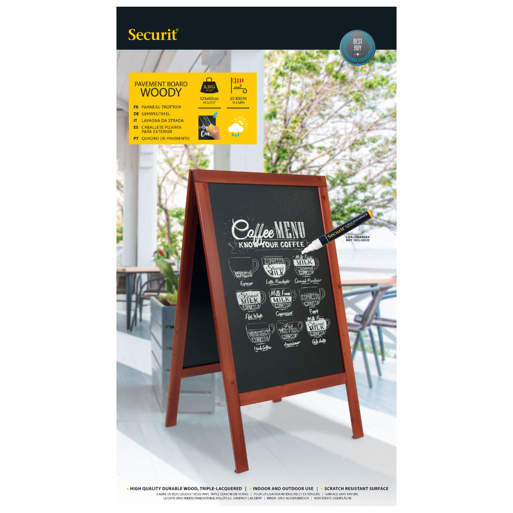 Securit® Holz Kundenstopper 125x69cm, Mahagoni, Outdoor