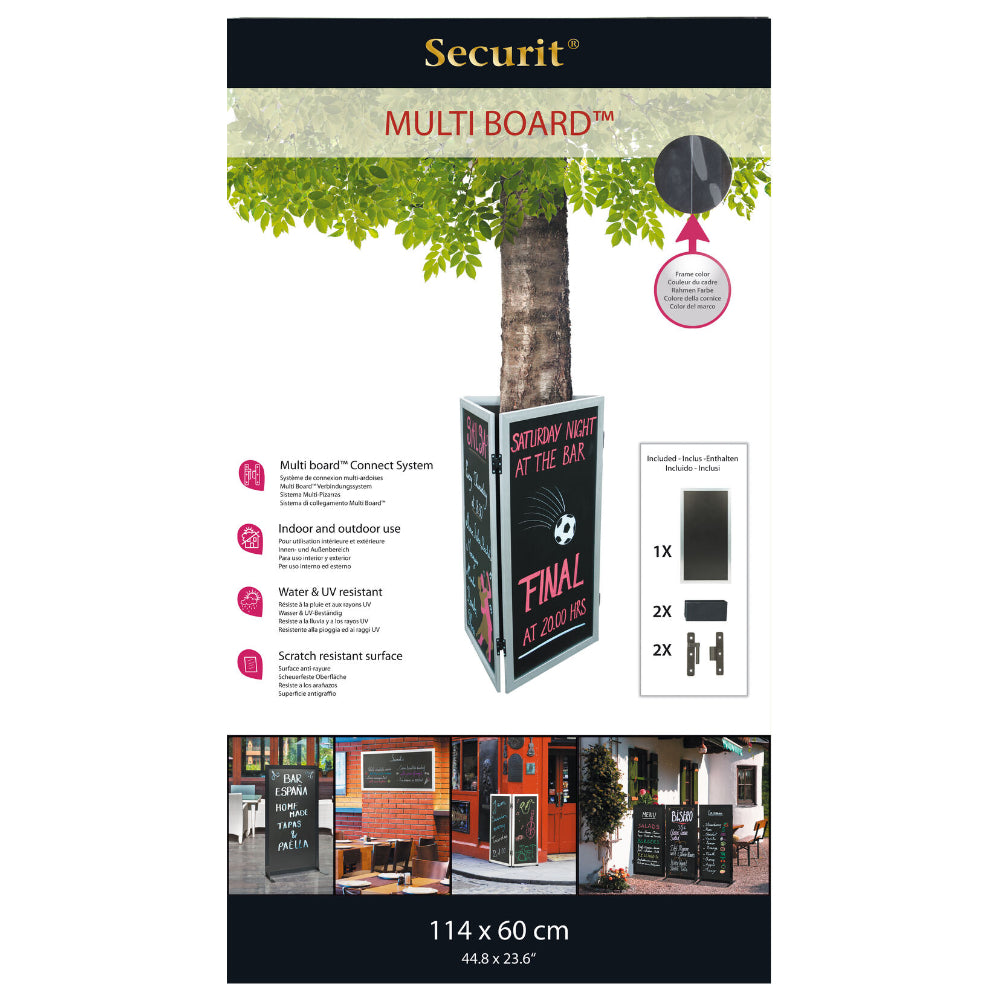 Securit® Multiboard Kreidetafel mit Holzrahmen, Schwarz, 115x60cm, Outdoor